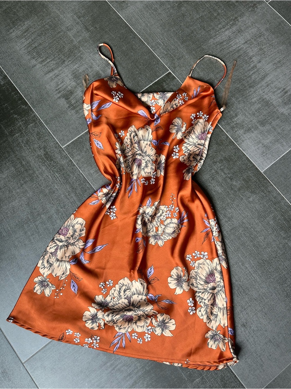 Zac Posen Rust Floral Satin Slip Dress